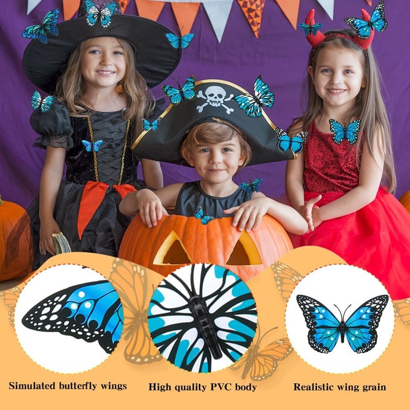 Liwidon Monarch Butterfly Decorations, 24 PCS Monarch Butterfly Wall Decor 3D Blue Fake Butterflies for Crafts Day of The Dead Halloween Party Supplies Autumn Wedding Home Wall Table Bedroom Decorations - Image 4